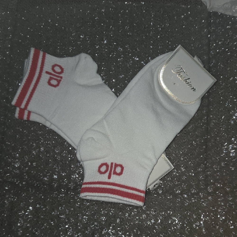 ALO Yoga White and Red Athletic Socks